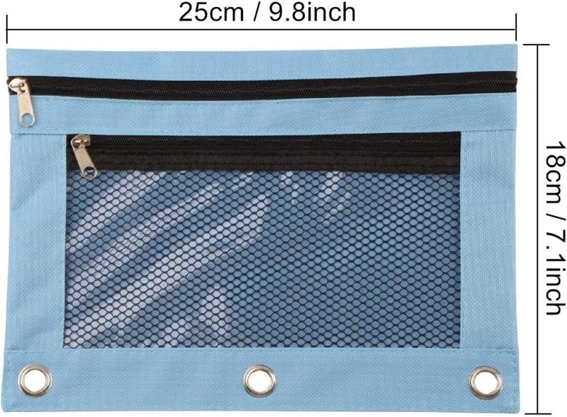 woobles Binder Pouches, 2pcs Binder Pencil Bags with Zipper, Dual Pocket Pencil Case Bag with Mesh Window, Pencils Storage Container for Office School Supplies(Blue+Pink) - Image 5